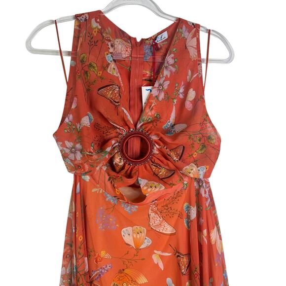 NWT My Beachy Side Begonia Flowy Cut-Out Floral Orange Maxi Dress Ring Small S - Picture 5 of 16